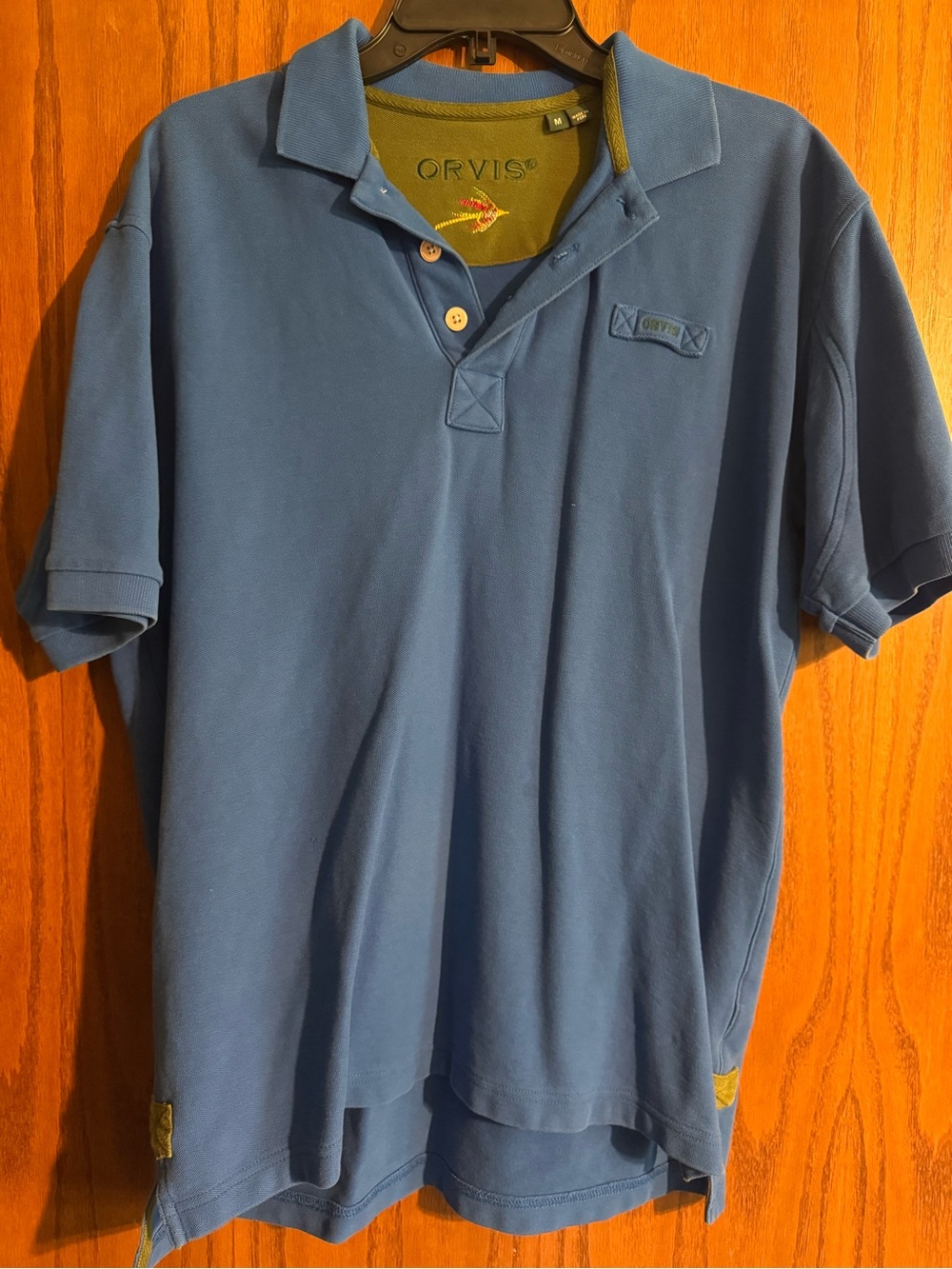 Orvis Men's Slate Blue Polo with Olive Neck Trim